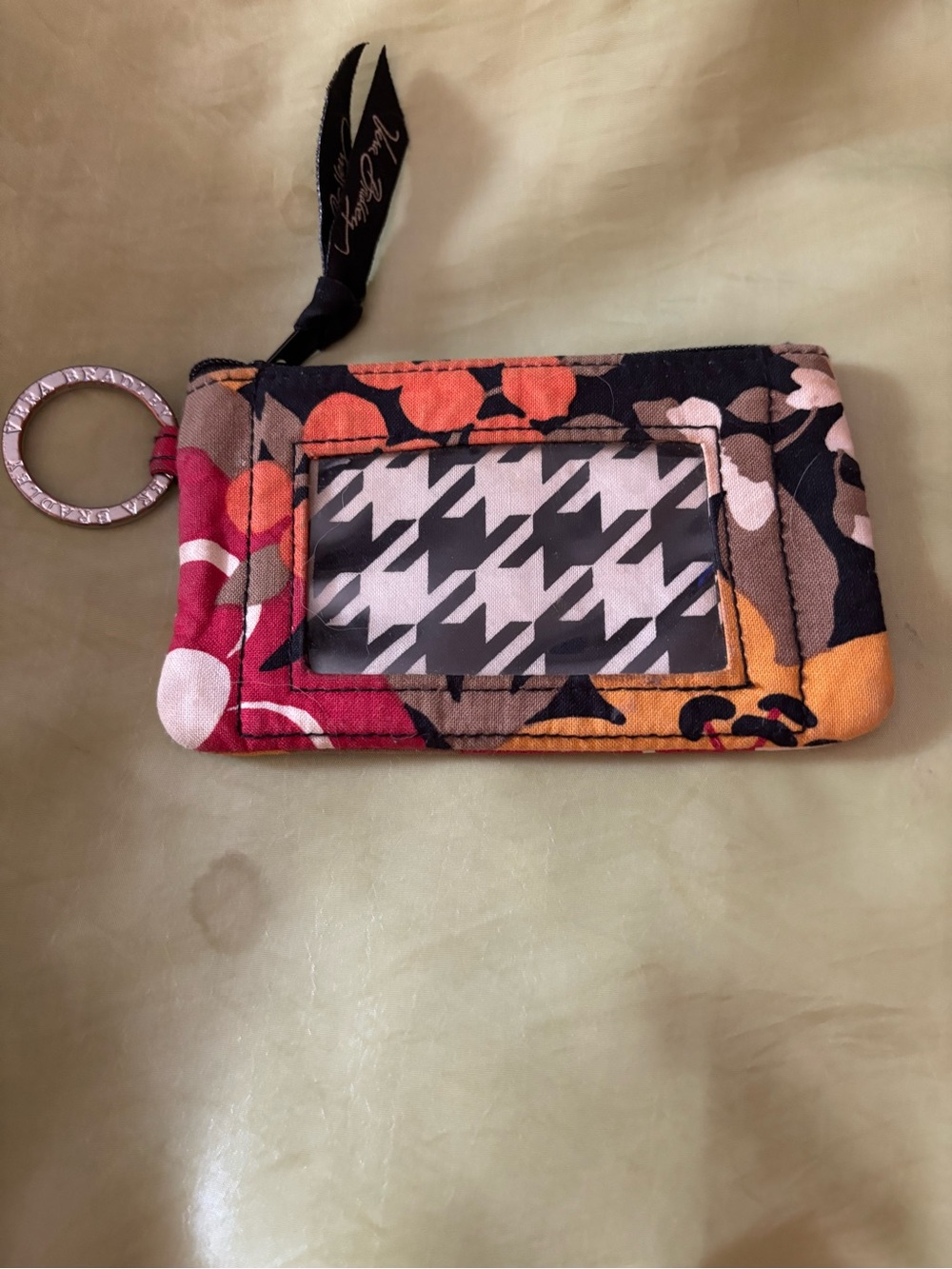Vera Bradley Floral Quilted Card Wristlet in Pink, Orange, Black and Brown